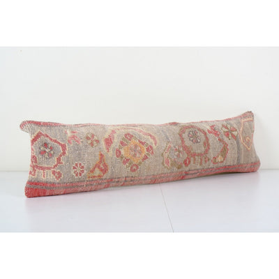 Vintage Pastel Gray Bohemian Rug Pillow, Carpet Cushion Cover, Sofa Throw Pillow, Decorative Turkish Wool Pillow 10'' x 36''