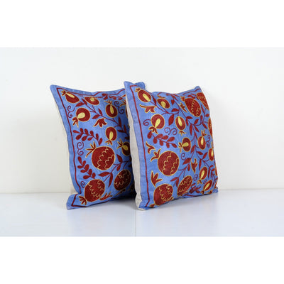 Matching Suzani Textile Throw Pillow, Tree of Life Motifs Embroidered Suzani Silk Cushion Cover 19'' x 19''