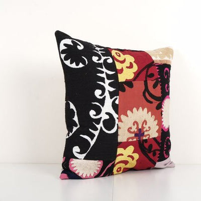 Vintage Patchwork Suzani Pillow Cover Ethnic Textile Art, Decorativion Pillow Cover 18'' x 19''