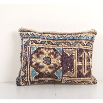 Turkish Oushak Rug Pillow, Wool Pillow Case Fashioned From a Mid-20th Century Anatolian Rug 11'' x 15''