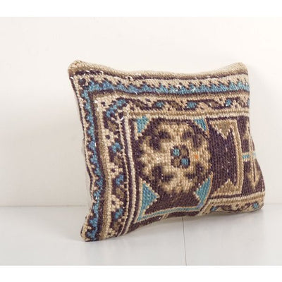 Turkish Oushak Rug Pillow, Wool Pillow Case Fashioned From a Mid-20th Century Anatolian Rug 11'' x 15''