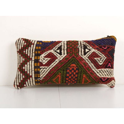 Lumbar Cicim Pillow Cover, Bedroom Decor -Small Jajim Pillow Throw Pillow 8'' x 16''