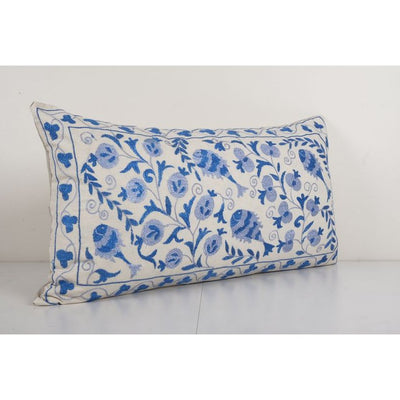 Uzbek Blue Suzani Cushion Cover, Suzani Pillow Case Made from a 19th Century Suzani 18'' x 34''