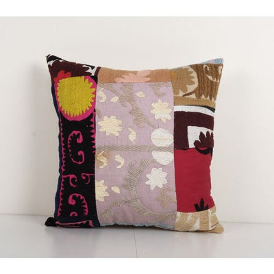 Uzbek Patchwork Suzani Cushion Cover, Suzani Pillow Case Made from a 19th Century Suzani, Uzbekistan, Square Cushion Cover 18'' x 18''