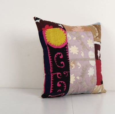 Uzbek Patchwork Suzani Cushion Cover, Suzani Pillow Case Made from a 19th Century Suzani, Uzbekistan, Square Cushion Cover 18'' x 18''
