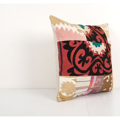 Suzani Square Cushion Cover, Tribal House Decor, Embroidery Handmade Pillow, Vintage Embroidered Suzani Patchwork Pillow 19'' x 19''