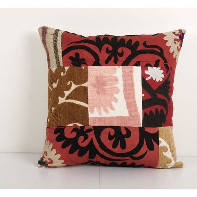 Ethnic Suzani Patchwork Cushion Cover, Suzani Ethnic Pillow Case Made from a 19th Century Suzani Uzbekistan 18'' x 18''