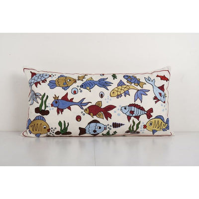 Tashkent Suzani Animal Bedding Pillow Case Made from Suzani, Aquarium Tashkent Cushion Cover 18'' x 35''
