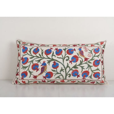 Tashkent Suzani Bedding Pillow Case Made from a 19th Century Suzani - Floral Blue Hippie Long Pillow Case 18'' x 33''