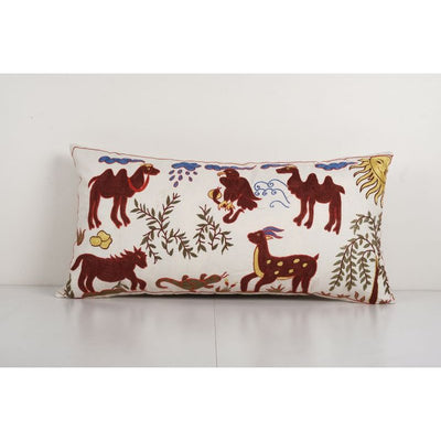 Tashkent Suzani Animal Bedding Pillow Case Made from Suzani, Lumbar Horse and Camel Tashkent Cushion Cover 18'' x 34''