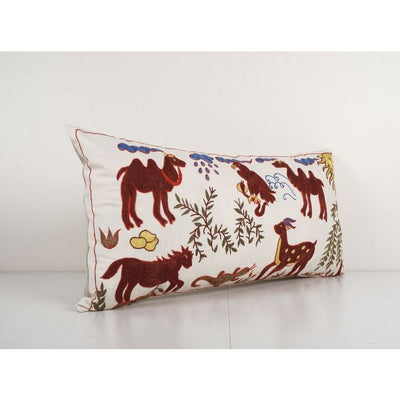 Tashkent Suzani Animal Bedding Pillow Case Made from Suzani, Lumbar Horse and Camel Tashkent Cushion Cover 18'' x 34''