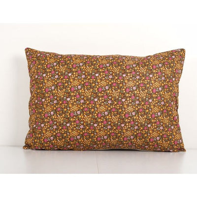 Old Uzbek Trade Cloth Pillow, Vintage Floral Roller Print Bedding Cushion Cover On Cotton 16'' x 22''