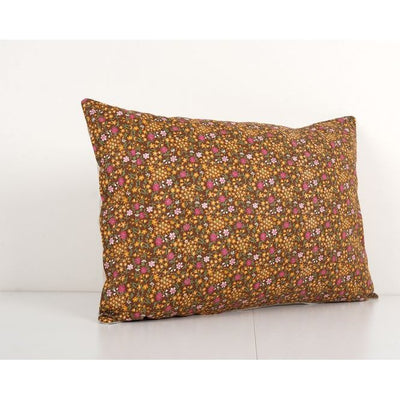 Old Uzbek Trade Cloth Pillow, Vintage Floral Roller Print Bedding Cushion Cover On Cotton 16'' x 22''