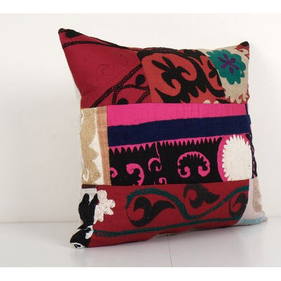 Suzani Pillow Fashioned from Uzbek Textile - Square Samarkand Patchwork Pillow Cover - Oblong Ethnic Cushion Cover 17x19