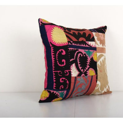 Suzani Patchwork Pillow Cover, Square Cushion Cover, Tribal House Decor, Embroidery Handmade Pillows 18'' x 18''