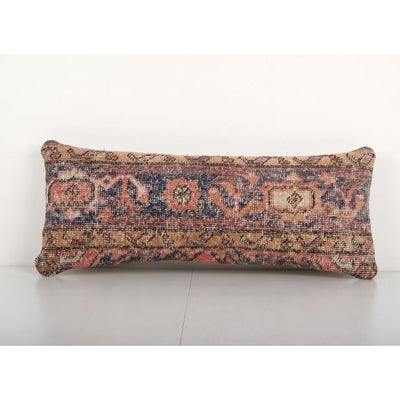 Muted Blue Carpet Rug Bedding Pillow, Faded Ethnic Turkish Long Yastik Pillow - Designer Cushion 11'' x 28''