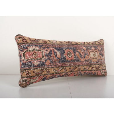 Muted Blue Carpet Rug Bedding Pillow, Faded Ethnic Turkish Long Yastik Pillow - Designer Cushion 11'' x 28''
