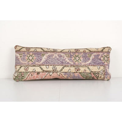 Muted Blue Carpet Rug Bedding Pillow, Faded Ethnic Turkish Long Yastik Pillow - Designer Cushion 12'' x 30''