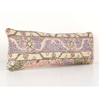 Muted Blue Carpet Rug Bedding Pillow, Faded Ethnic Turkish Long Yastik Pillow - Designer Cushion 12'' x 30''