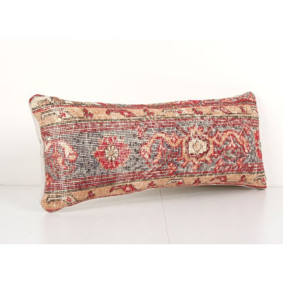Pillow Case Fashioned from a Vintage Turkish Wool Cover, Mid-20th Century Anatolian Bed Carpet Cushion 10'' x 26''